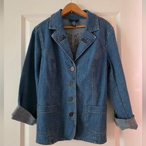 Vintage Denim & Co Embroidered Denim Barn Jacket 90s Western Rodeo Womens M